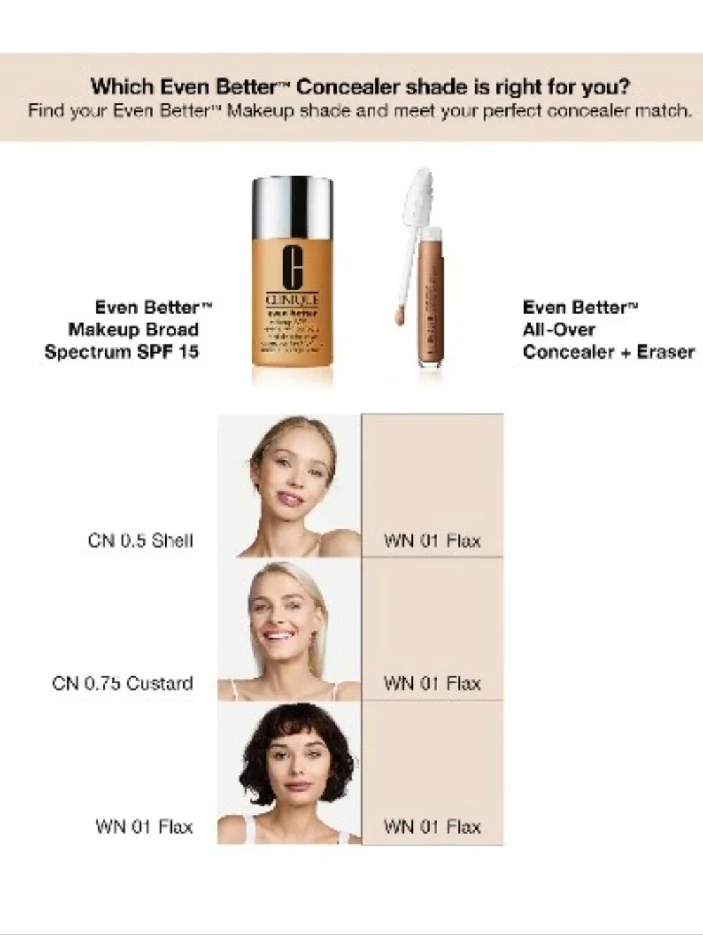 CLINIQUE WN01 Flax Even Better All-Over Concealer + Eraser